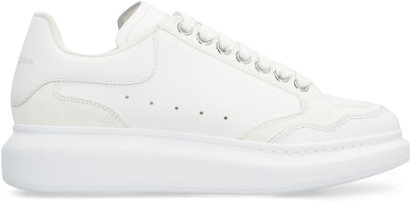 ALEXANDER MCQUEEN Stylish Women's White Leather Sneakers with Suede Inserts and Oversize Sole