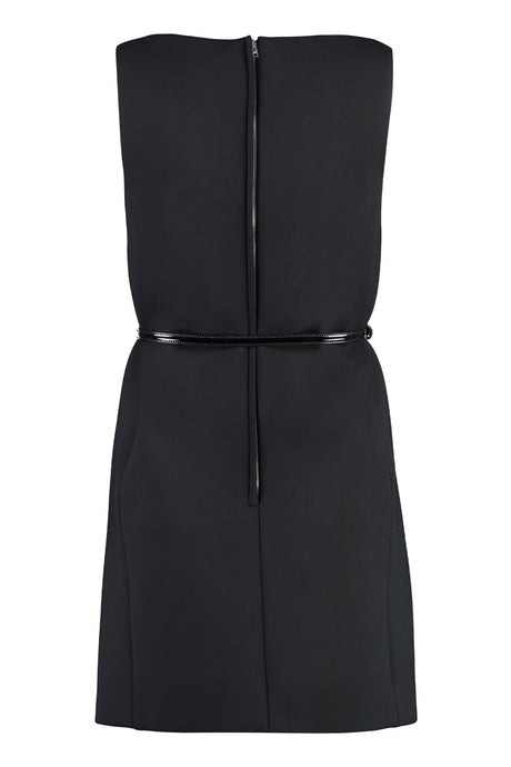 GUCCI Black Wool-Blend Dress with Leather Belt and Metal Horsebit for Women - FW23 Collection