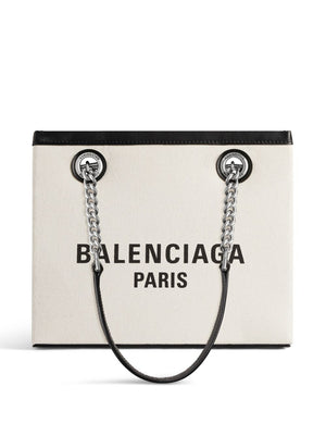 BALENCIAGA Small Duty-Free Canvas Tote with Leather Accents and Chain-Link Handles