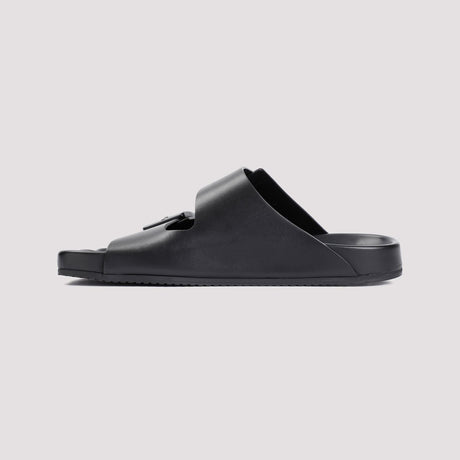 BALENCIAGA Black Leather Slide Sandals for Men
