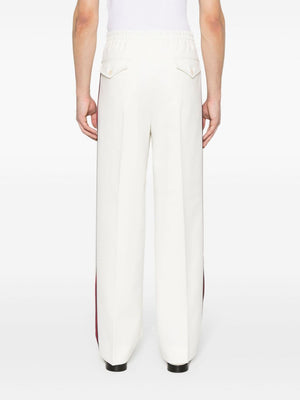 男士白色斜紋褲子 - 經典網帶裝飾