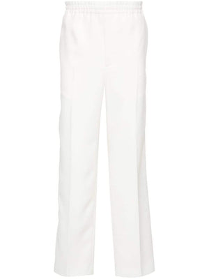 男士白色斜紋褲子 - 經典網帶裝飾