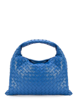 BOTTEGA VENETA Intrecciato Blue Leather Mini Top-Handle Bag with Gold-Tone Hardware