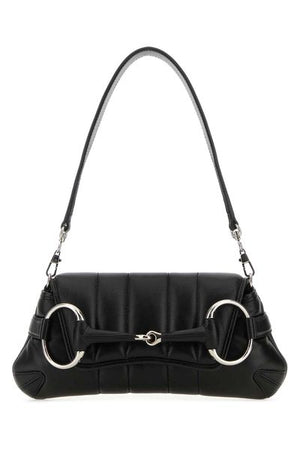 GUCCI Quilted Leather Mini Shoulder Bag with Horsebit Detail and Chain Handle - Black