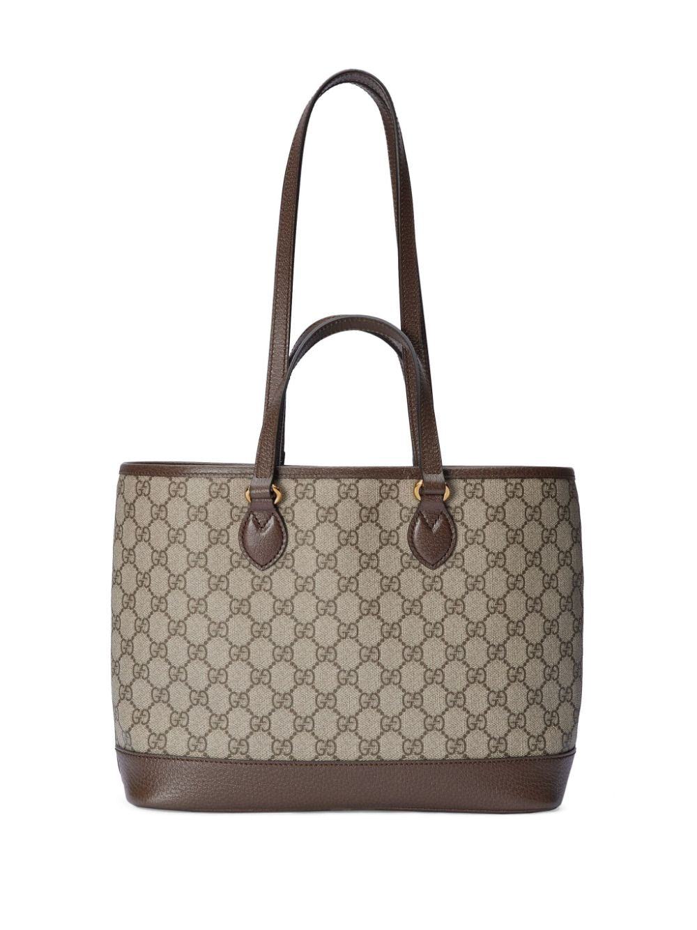 GUCCI Elegant Mini Tan Shopping Handbag with Gold-Tone Accents and Brown Leather Trim, 31x25x13 cm