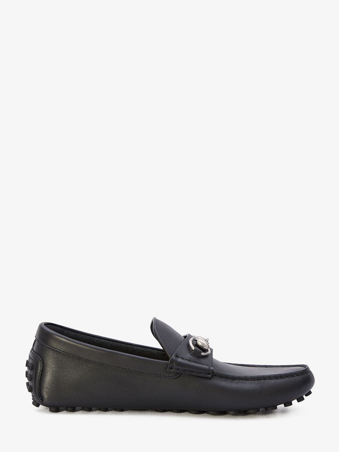 GUCCI Men's Black Leather Loafers with Silver Horsebit Detail