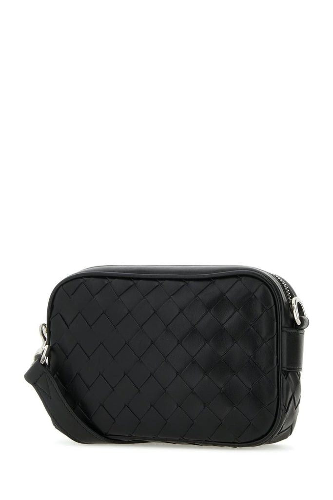 BOTTEGA VENETA Mini Intrecciato Black Leather Camera Bag with Adjustable Strap for Men, 20x12.5x5 cm