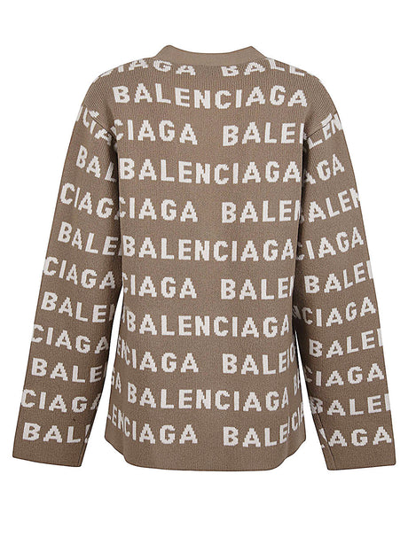 BALENCIAGA Women's Beige Logo Wool Cardigan for SS24