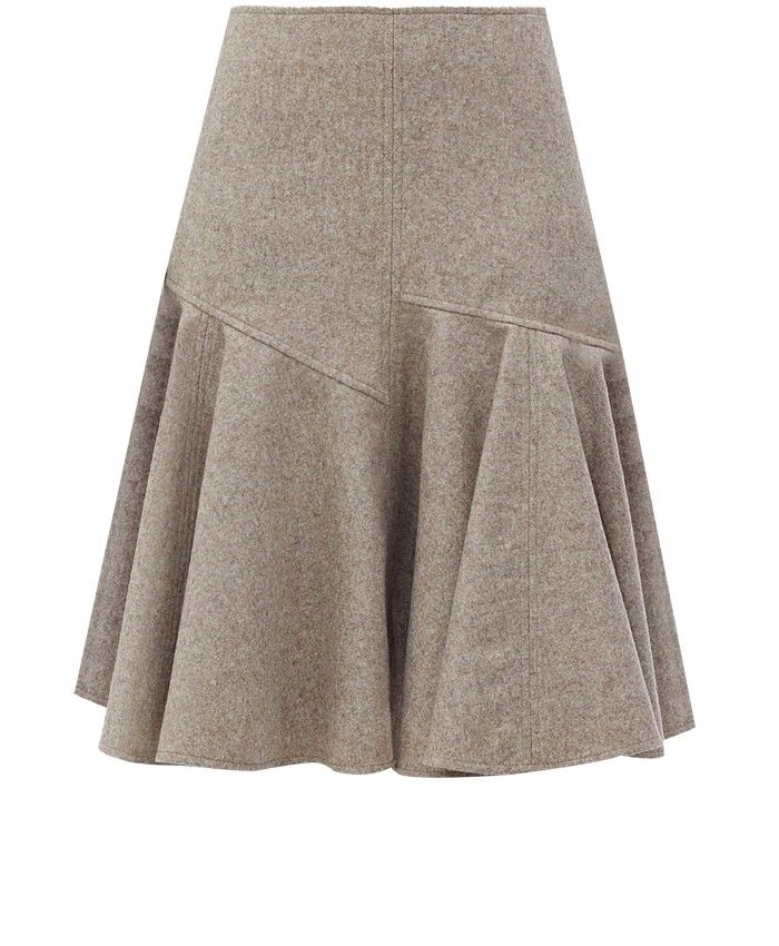 BOTTEGA VENETA Beige Wool Flannel A-Line Skirt for Women