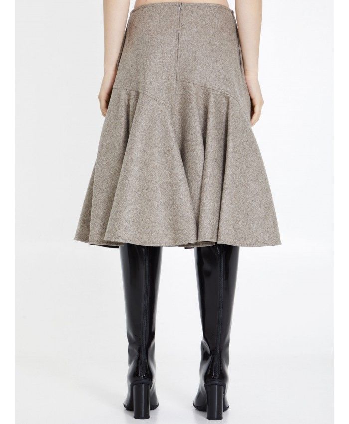BOTTEGA VENETA Beige Wool Flannel A-Line Skirt for Women