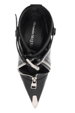 ALEXANDER MCQUEEN Sleek Leather Biker Ankle Boots for Women - Black