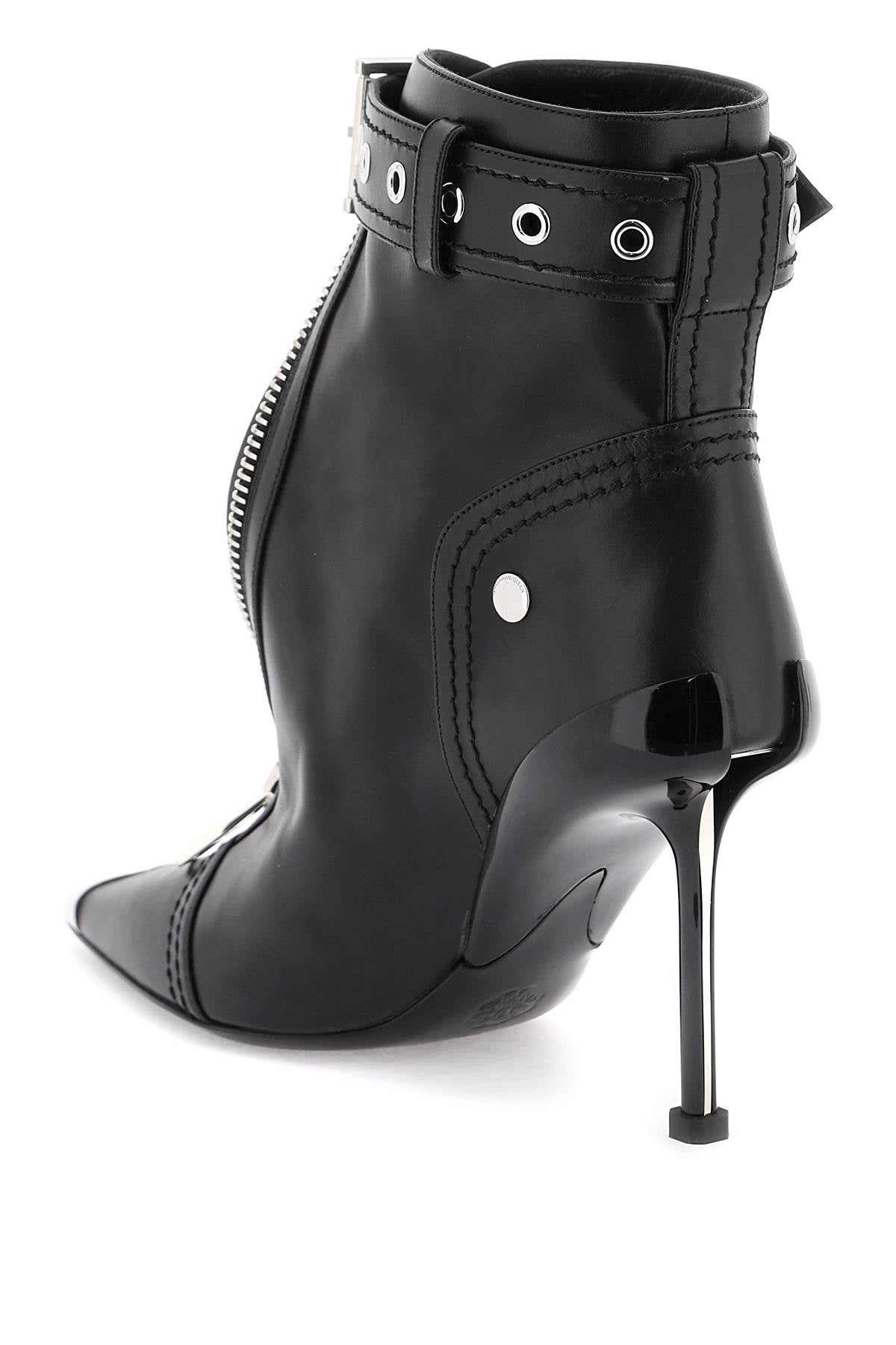 ALEXANDER MCQUEEN Sleek Leather Biker Ankle Boots for Women - Black