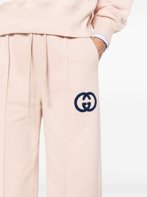 浅粉色高腰纯棉运动裤