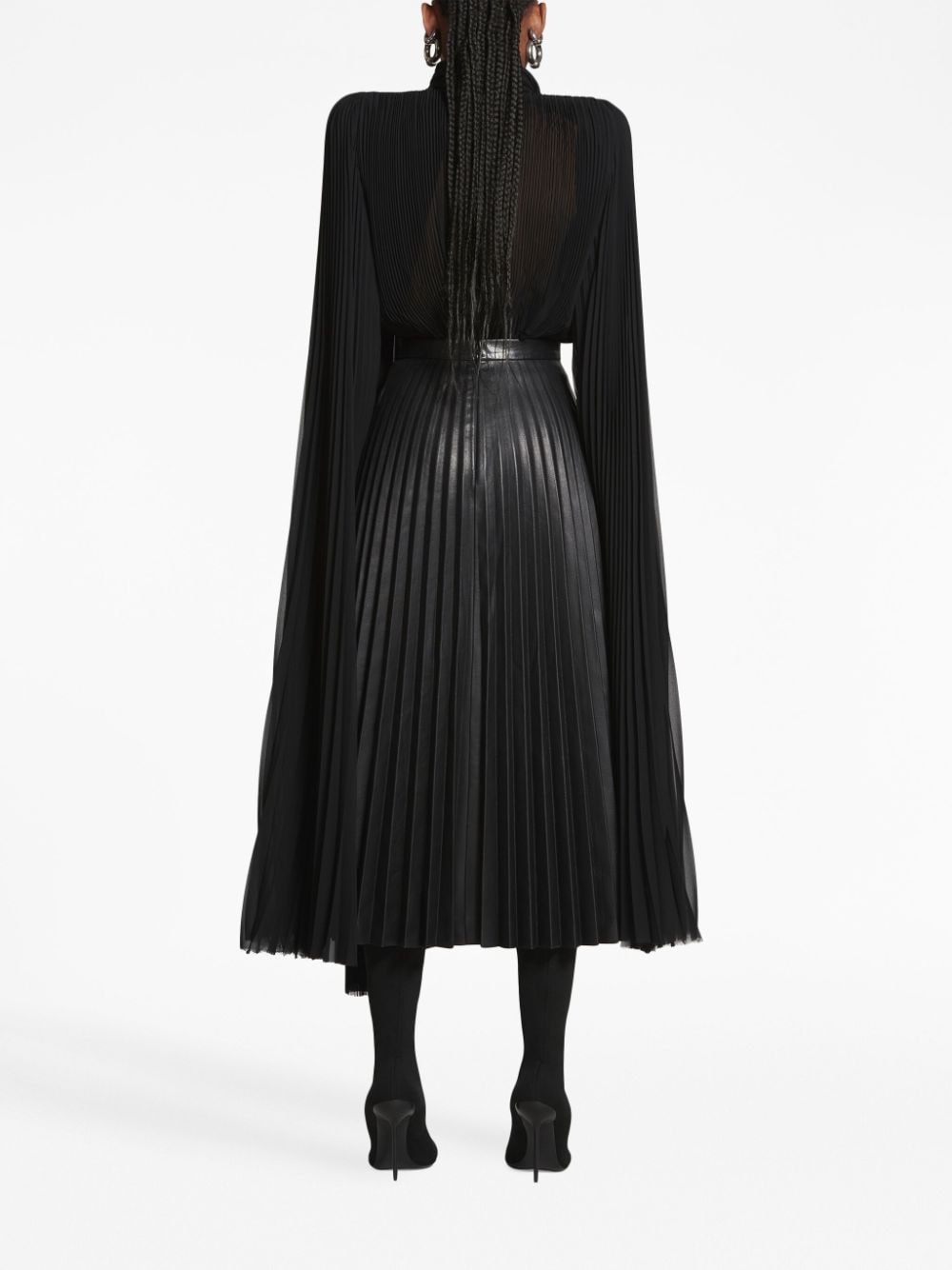 BALENCIAGA Pleated Leather Skirt for Women - Black, High Waist, Straight Edge