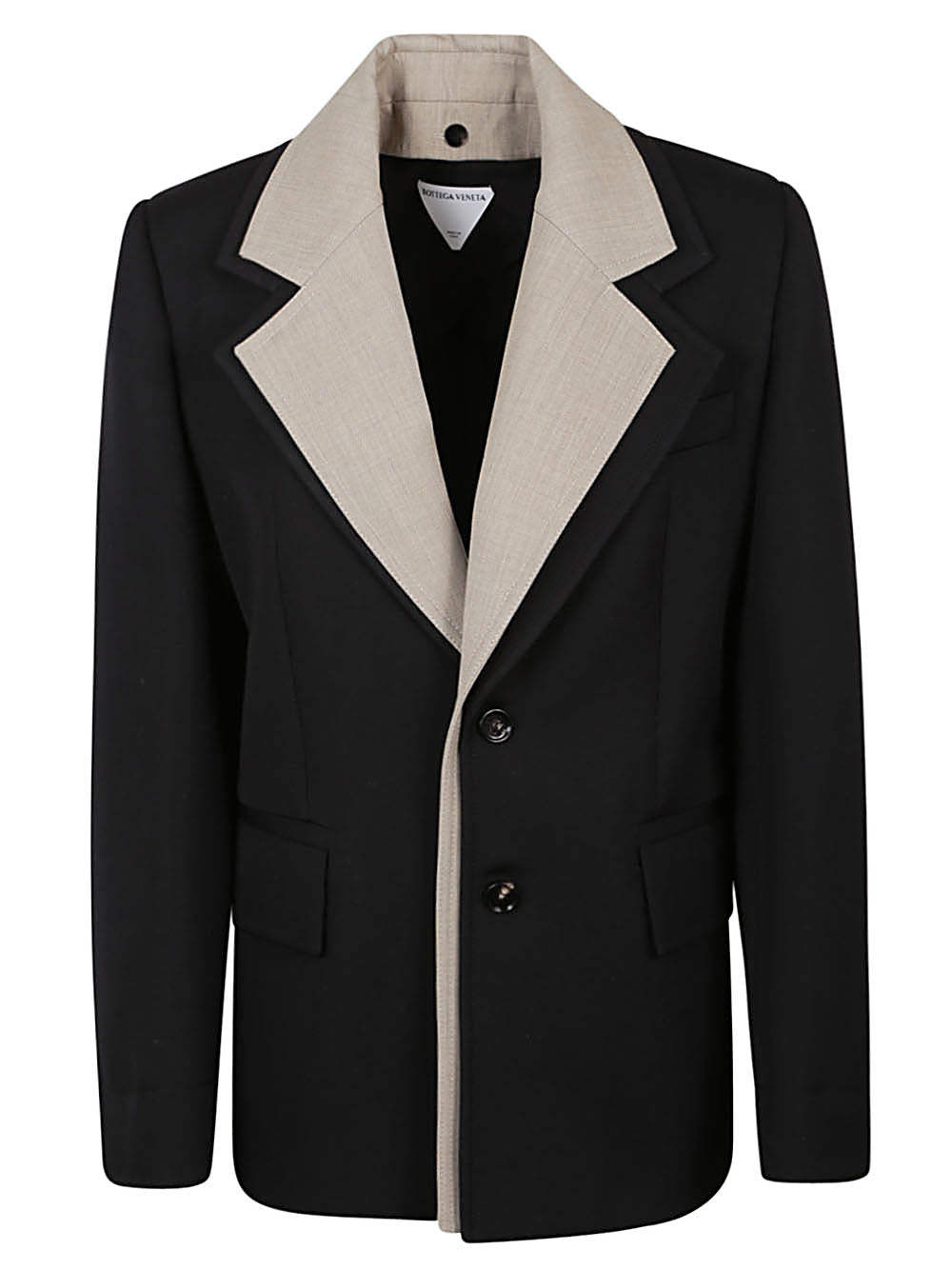 双层黑色羊毛外套，可拆卸领子 - FW23