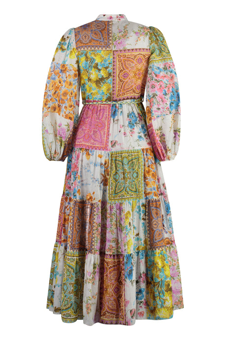 ZIMMERMANN Multicolor Printed Cotton Dress with Rope Belt for Women