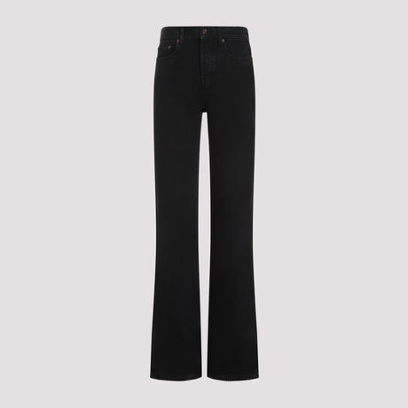 SAINT LAURENT Women's Black Long Cotton Straight Pants for SS24