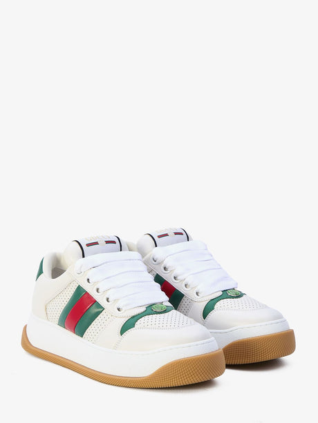 GUCCI White Leather Sneakers with Green and Red Details for Men