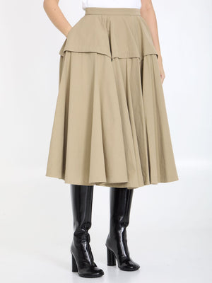 BOTTEGA VENETA Sand-Colored A-Line Skirt in Technical Compact Cotton for Women