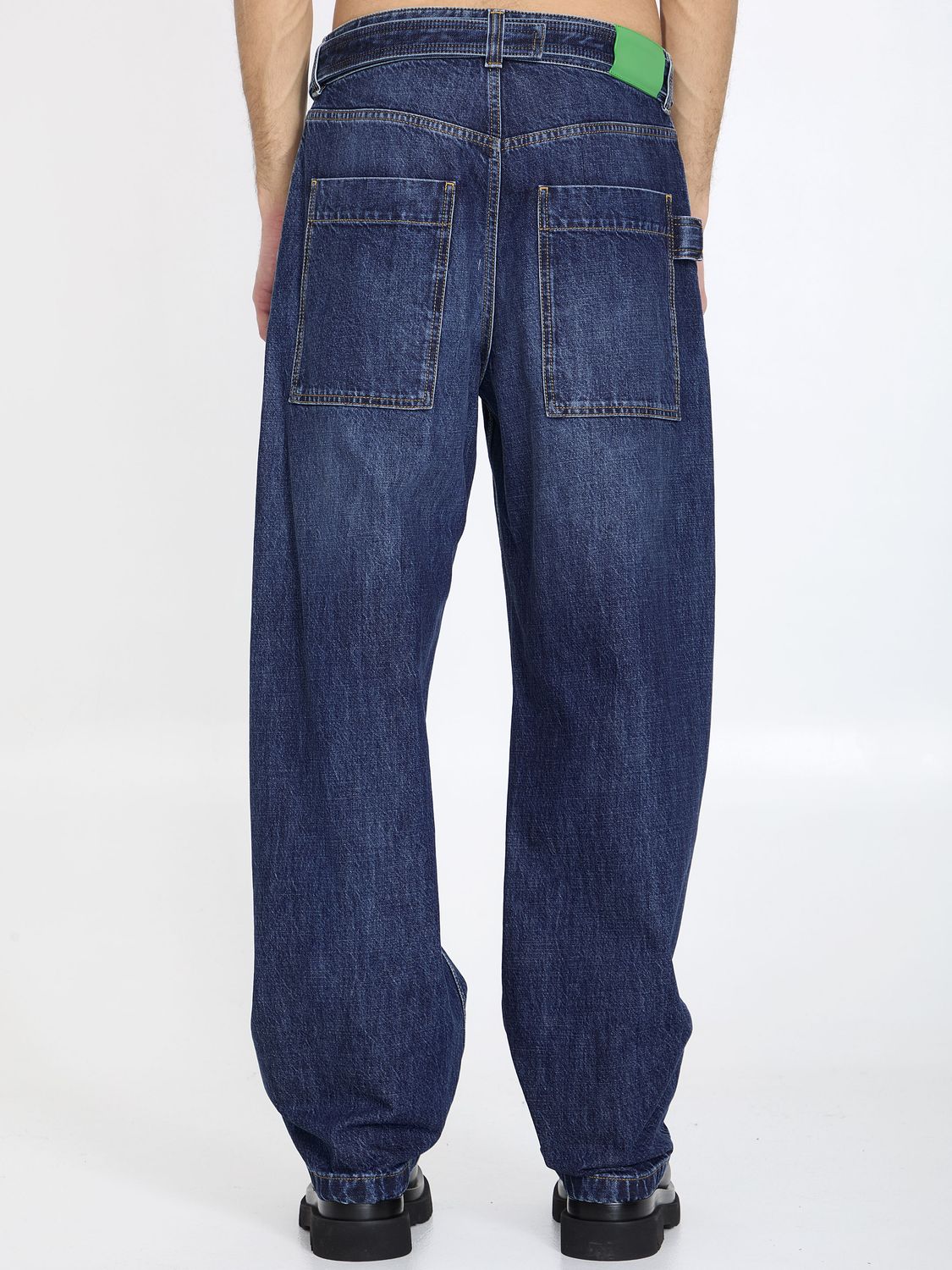 BOTTEGA VENETA Men's Wide-Leg Denim Jeans with Belt in Light Blue