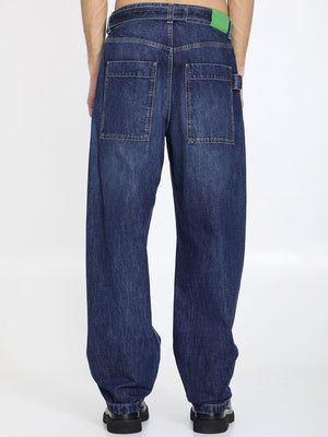 BOTTEGA VENETA Men's Wide-Leg Denim Jeans with Belt in Light Blue