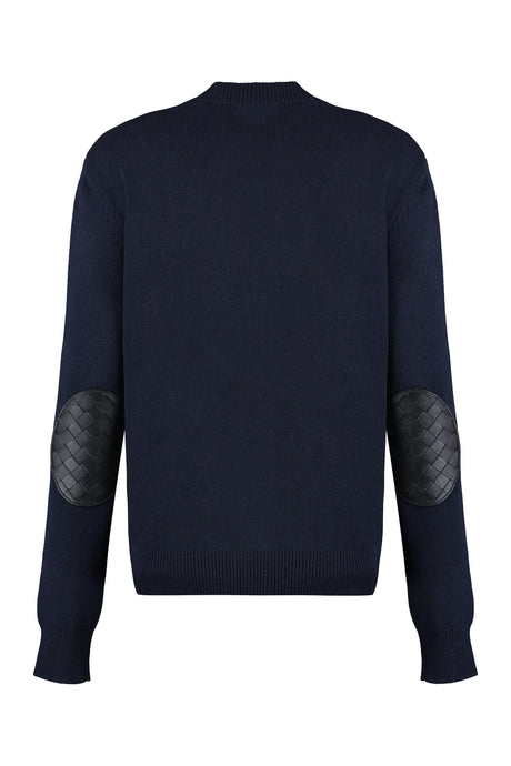 BOTTEGA VENETA Navy Cashmere Sweater with Leather Elbow Patches and Ribbed Edges for Women