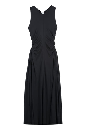 女士黑色T恤连衣裙，带开背和收腰设计，适用于SS24季节