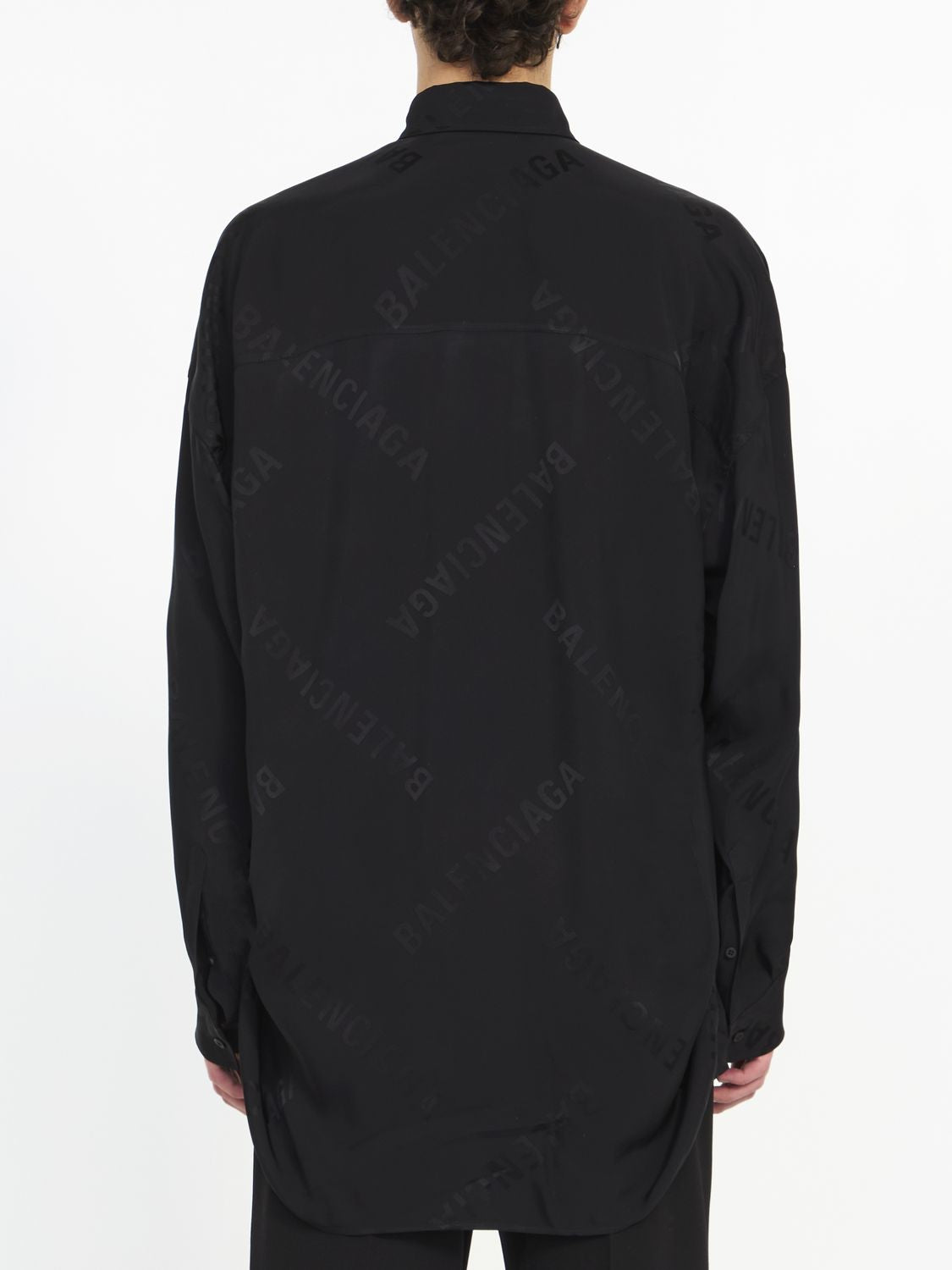 Men's Black All-Over Balenciaga Logo Viscose Shirt