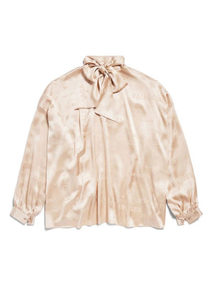 BALENCIAGA Champagne-Coloured Silk Women's Shirt with Bow for SS24