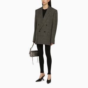 BALENCIAGA Black and Grey Double-Breasted Wool Jacket with Prince of Wales Motif and Padded Shoulders for Women