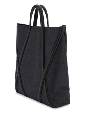 ALEXANDER MCQUEEN Men's Black Nylon Tote Bag with All-Over Graffiti Print and Harness Detail