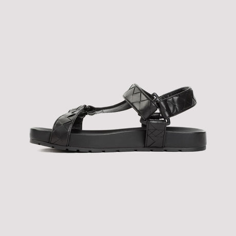 BOTTEGA VENETA Men's Black Woven Leather Sandals for SS24