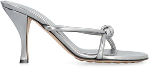 BOTTEGA VENETA Metallic Leather Round Toe Sandals for Women - Gray