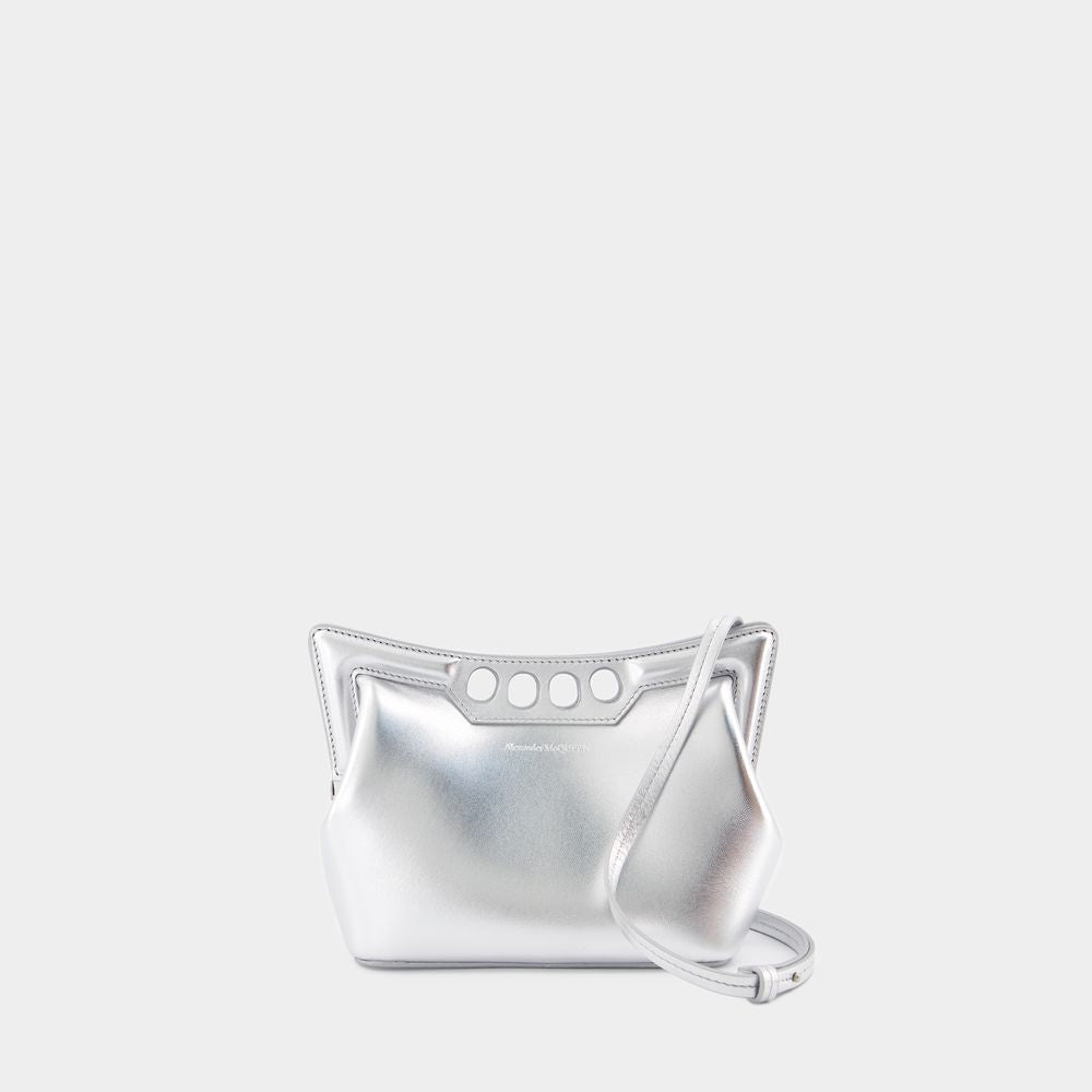 ALEXANDER MCQUEEN Silver Mini Peak Leather Purse for Women - SS24 Collection