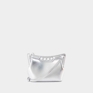 ALEXANDER MCQUEEN Silver Mini Peak Leather Purse for Women - SS24 Collection