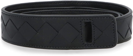 BOTTEGA VENETA Black Leather Intrecciato Snap Closure Belt - SS24