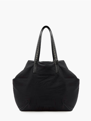 BOTTEGA VENETA Black Padded Nylon Shopping Handbag in Intrecciato Motif with Leather Trims for Men