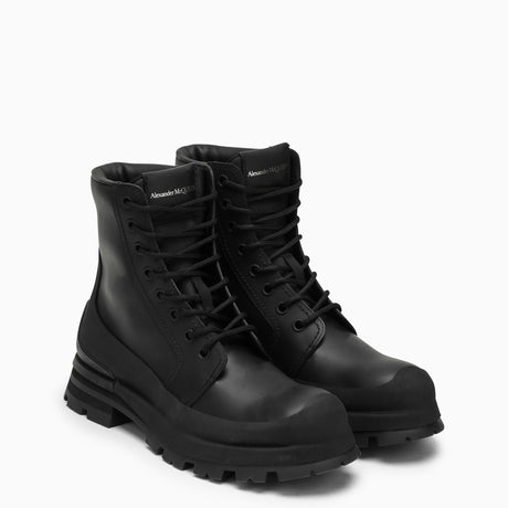ALEXANDER MCQUEEN Black Leather Lace-Up Boots for Men
