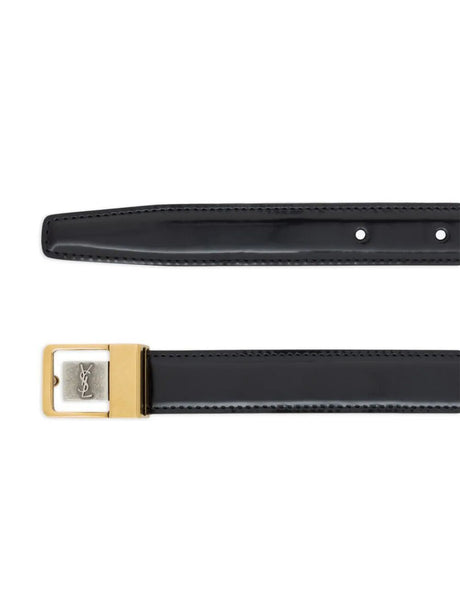 SAINT LAURENT Men's Black Engraved Leather Belt for SS24