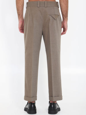 BOTTEGA VENETA Men's Straight-Leg Wool Twill Trousers in Grey/Ochre Melange