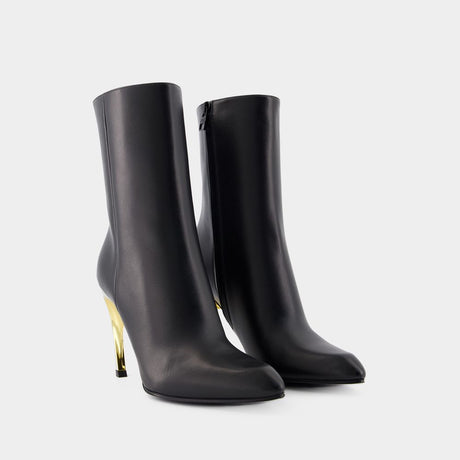 ALEXANDER MCQUEEN NAPPA GLEAM/BICOLOR HEEL Ankle Boots for Women in Black
