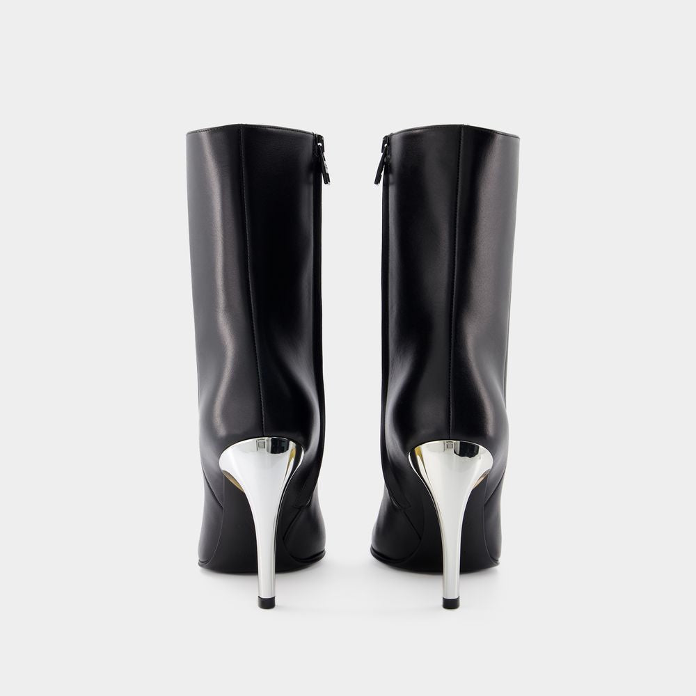 ALEXANDER MCQUEEN NAPPA GLEAM/BICOLOR HEEL Ankle Boots for Women in Black