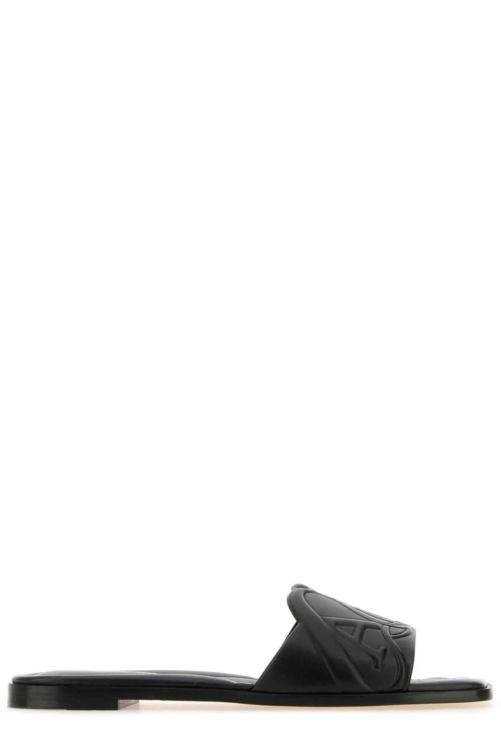 ALEXANDER MCQUEEN Embossed Seal Slide Sandals in Black for Women
