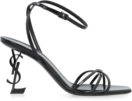 SAINT LAURENT Black Logo Plaque Sandals for Women