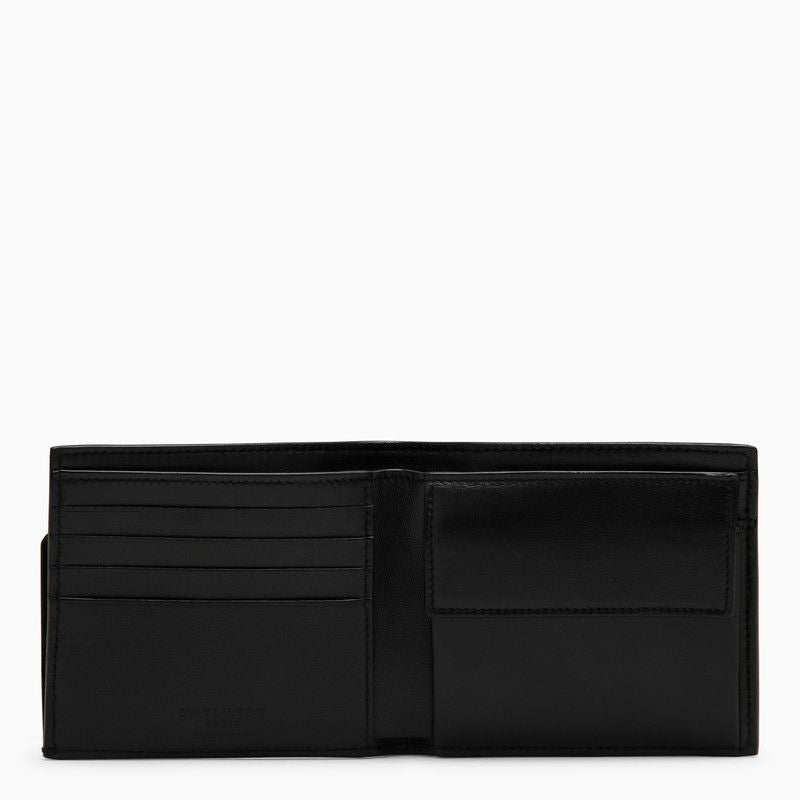 SAINT LAURENT Men's Black Grained Leather East/West Wallet with Coin Purse for SS24
