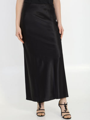 奢华丝质长裙 - 斜剪设计，光滑黑色，女装 - SS24