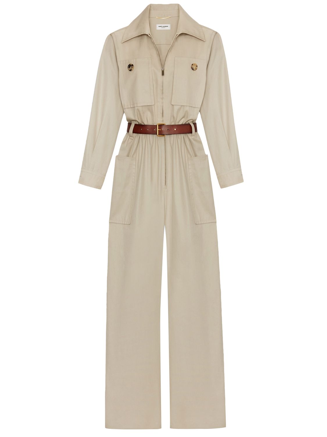 SAINT LAURENT Beige Cotton Twill Jumpsuit for Women - Spring/Summer 2024 Collection