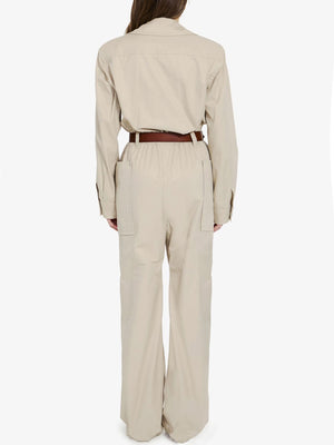 SAINT LAURENT Beige Cotton Twill Jumpsuit for Women - Spring/Summer 2024 Collection