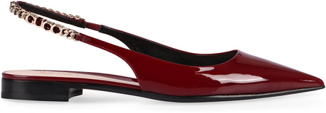 GUCCI Elegant Patent Leather Pointy-Toe Ballet Flats with Ankle Strap