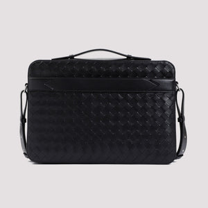 BOTTEGA VENETA Luxurious Black Leather Briefcase for Men - FW24 Collection